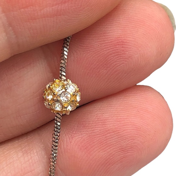 Etienne Aigner Necklace Vintage Silver Tone Gold Rhinestones Balls Long Length - Picture 3 of 4